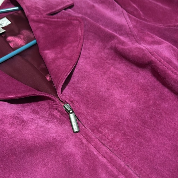 💜Preston & York💜 Fuchsia Genuine Suede Bomber Jacket - Sz XL - Picture 3 of 13